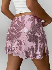 Aloruh Váy mini màu hồng thêu sequin thanh lịch cho nữ - Hồng - Xem 3