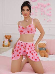 SHEIN 3pcs/Set Printed Mesh Front Opening Underwire Sexy Women Lingerie Set - Multicolor - View 3