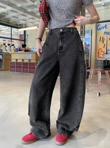 DAZY Blugi de damă coreeni, spălați, casual, de lungime medie, cu picior drept