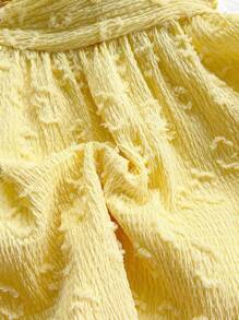 Soleia 女士度假梭织淡黄色激光切割纹理抹胸上衣，带有褶饰紧身胸衣、海星纽扣装饰、褶皱后背、A 字腰部细节、修身版型，非常适合派对、约会、海滩、夏季 - 黃色 - 查看 6