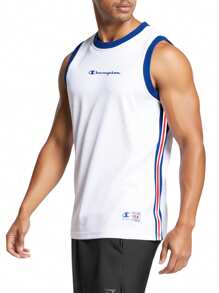 Champion Men's Summer Casual Contrast Color Patchwork Tank Top - White - View 3