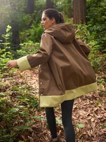 In My Nature 女士户外雨衣长袖单排扣抽绳连帽夹克女式防雨外套防水夹克女式保暖加厚外套 - 棕色 - 查看 7