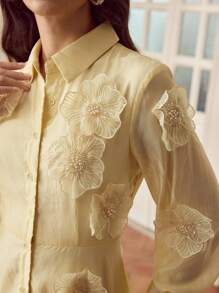 ZEYLAH 花卉贴片飘逸连衣裙 - 黃色 - 查看 3