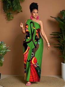 Maweii 大码女式印花图案无袖连体裤，宽松休闲时尚性感风格