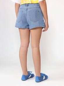 SUMWON Classic High Rise Denim Mini Skirt A Line Design Casual Streetwear Everyday Basic Regular Fit Light Summer Festival Fashion - Medium Wash - View 5