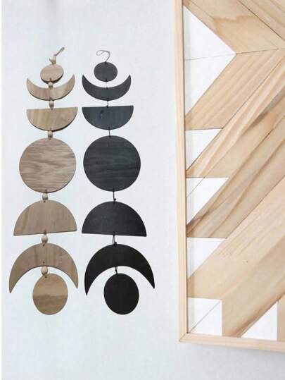 Goth 1pc Retro Sun And Moon Wooden Pendant Home Decoration, Log Wood Chips Handicraft Ornaments, Simple Studio Living Room Background Wall Decoration Holiday Gift Pendant,Home Decor