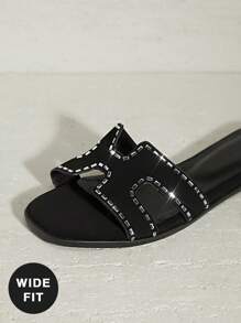 SHUZIA Women Deconstructed Cutout Straps & Frosted Edge Sparkle Nub Black Slides|Cloud Cushion Footbed For Garden Party To Private Viewings - Black - View 4