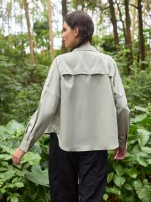 SHEIN In My Nature 女士休闲百搭纯色长袖户外衬衫