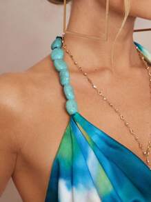 Lumalex 秋季 朴素 复古 风骚 闪光 节日 派对 狂欢 节日 郊游 游泳 度假 波西米亚风 海滩 热门 户外 层次丰富 婚礼 季节 宴会 成人礼 海滩 海滨 女士扎染印花 深 V 领 串珠 露背 背心 围巾上衣 围脖领上衣 露背上衣 扎染上衣 丝绸上衣