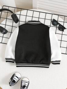 Baby/Toddler Unisex Casual Comfortable Varsity Contrast Sleeve Baseball Jacket,In Fall/Winter - Black and White - View 3