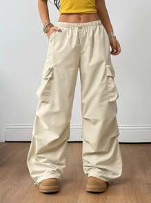 Coolane Damen Sommer Streetwear Boyfriend Athleisure Grunge Sportbekleidung Vintage Western Wear Y2K Niedrigtaille Fallschirm Armee weiße Cargohose