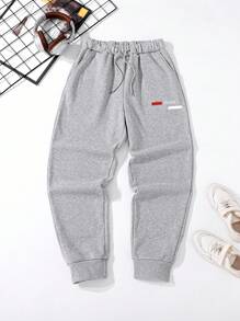 SHEIN Mirajuku Casual Loose Fit Sweatpants With Pockets, Printed Design, Suitable For Teen Boys, Daily Casual, Commuting, Sportswear Fall Winter - Grey - View 3