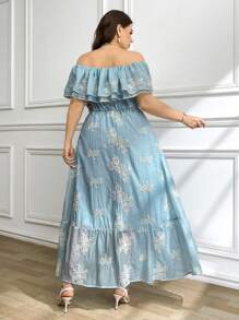 SHEIN Clasi Robe d'été à encolure carrée avec blocs de couleurs, tailles grandes. Robe élégante ajustée à la taille