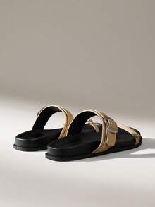 Solecia 女士可调节扣式休闲拖鞋，适合日常穿着 - 杏色 - 查看 4