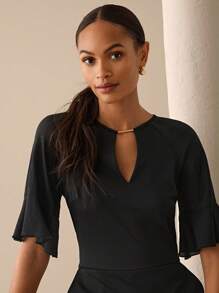 Lilora Salopetă elegantă pentru femei, cu mâneci evazate, în culoare solidă, de vară - Negru - Vizualizare 7