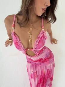 Aloruh 女士性感花卉印花无袖连衣裙，度假风格 - 彩色 - 查看 4