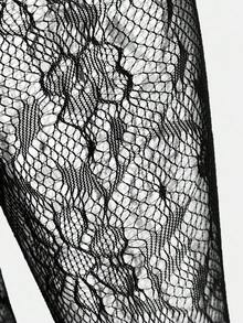 MOTF PREMIUM 薄款防勾丝向日葵印花性感渔网提花连裤袜 - 黑色 - 查看 8