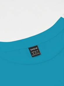 EMERY ROSE Women's Light Blue Casual Short-Sleeve T-Shirt With "One Day At A Time" Heart Print - Soft Polyester, Round Neck, Machine Washable, Spring/Summer Fashion Essential, Everyday Tshirt | Round Neck Shirt | Polyester Fabric - Teal Blue - View 5