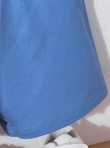 SHEIN 2pcs/Set Baby Boy Fashion Simple Letter Print Tank Top & Shorts Set, Suitable For Outing In Summer - Blue - View 3