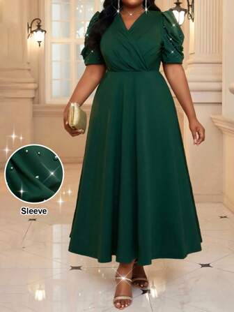 Fleurora Robe de cocktail élégante et minimaliste de couleur unie avec perles et taille cintrée pour femmes de grande taille