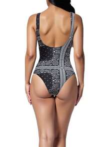 Champion Women's Athletic Onepieces Lightweight Comfortable Compression Summer Vacation Pool 115061-KL001 - Black and White - View 2