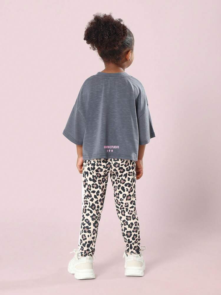 Manhattan Print Crop T-Shirt With Animal Print Leggings