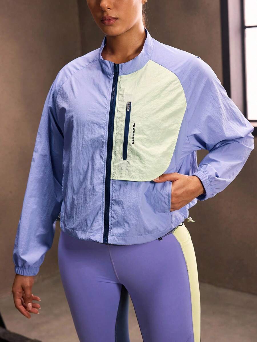 Powerista Fashionable Color Block Splice Casual Sports Jacket - Purple - View 1