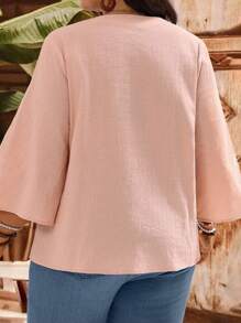 EMERY ROSE 大码女式休闲宽松简约粉色缺口衬衫，适合日常穿着波西米亚风衬衫 V 领女式衬衫秋季女式乡村音乐会、外出上衣