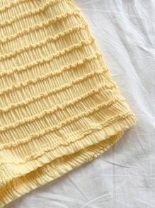 Soleia 2 件套女士度假装 - 甜美可爱浪漫乡村风格淡黄色纹理针织 V 领细肩带上衣和短裤套装，波西米亚风，波西米亚风，浪漫花卉 - 黃色 - 查看 6