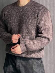 DAZY Jersey de cuello redondo de manga larga con estampado floral marrón para hombres, otoño - Óxido marrón - Ver 4