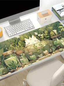 SHEIN 1 tấm lót chuột hình mèo cây xanh dễ thương hoạt hình cỡ lớn cho bàn làm việc Phụ kiện bàn làm việc văn phòng có viền khâu chống trượt XL Tấm lót chuột đế cao su 35,4x15,7 inch cho văn phòng tại nhà Quà tặng cho phụ nữ khi trở lại trường - mèo trắng - Xem 6