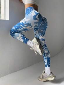 Gameset SHEIN Sport 植物印花高腰无缝紧身裤 - 彩色 - 查看 2