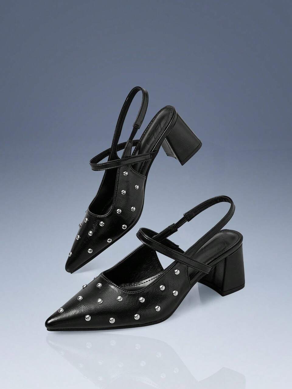 CUCCOO GRLICON Pointed Toe Chunky Heel Rivet Women's High Heel Pumps, Y2K Punk Motorcycle Style Outfit, Suitable For Spring/Summer, Vacation, Travel, 2000's Style Fall Shoes