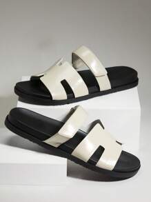 SHUZIA 男士镂空可调节带舒适拖鞋 - 米色 - 查看 2