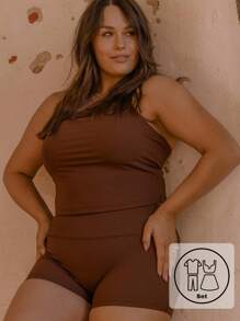 Aralina Curve Leisurewear 罗纹面料挂脖短款运动健身两件套 - 咖啡棕 - 查看 5