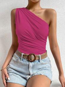 Zielony Women's Solid Color Ruched Sleeveless Blouse