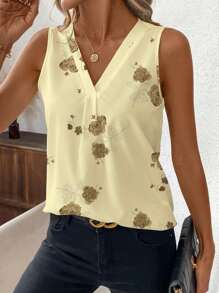 SHEIN Clasi Casual Floral Print V-Neck Tank Top For Women, Suitable For Summer Suitable For Going Out Chic Blouses For Women - Multicolor - View 5