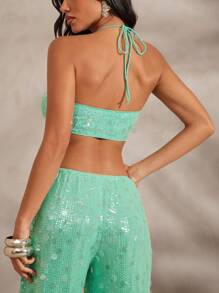 Hauture Áo yếm hở vai sequin đơn giản cho kỳ nghỉ hè gợi cảm - màu xanh lá - Xem 2