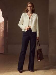 MOTF PREMIUM 人造珍珠饰边贴花大衣