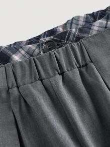 SHEIN MOD Calça de Terno Feminina Solta com Perna Larga, Pregas e Recorte de Cintura em Estampa Xadrez - Cinza - Visão 3