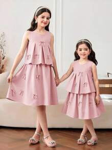 SHEIN Tween Girls Comfortable Solid Color Sleeveless Top And Mini Skirt 2-Piece Set - Dusty Pink - View 9