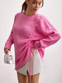 EURMUSE 女士舒适针织毛衣裙 - 亮粉色，休闲，日常穿着，漂亮，小巧 - 粉色 - 查看 1