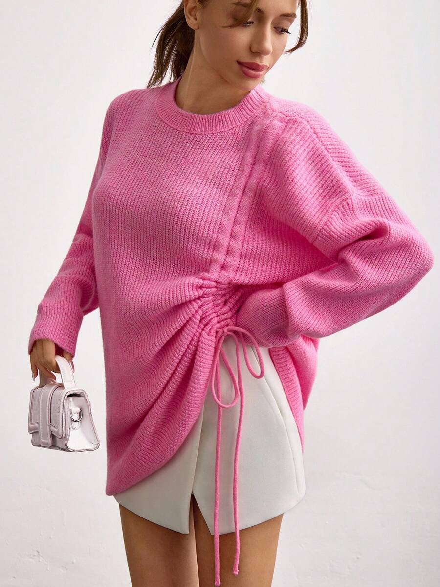 EURMUSE 女士舒适针织毛衣裙 - 亮粉色，休闲，日常穿着，漂亮，小巧 - 粉色 - 查看 1