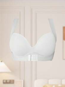 SHEIN 1pc Women's Underwire Front Closure Bra, Lift, Support, And Correct For Small Bust, Avoid Sagging, Backfat, And Posture Issues, Sports/Daily Wear - White - View 3