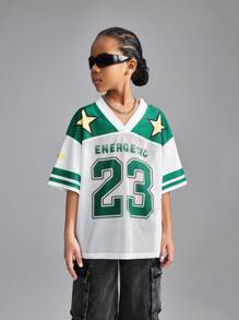 Coolane Kids Camiseta casual de manga corta con cuello en V y estampado de letra para niña preadolescente