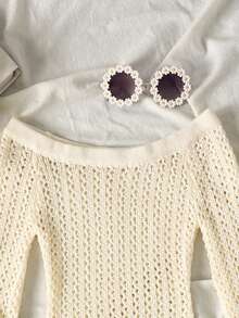 SHEIN 青少年女孩露肩结边罩衫连衣裙（不含比基尼）夏季