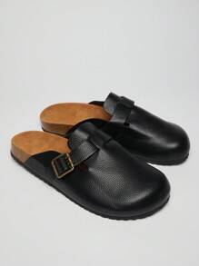SHUZIA Men's Comfortable Arch Support Buckle Strap Round Toe Cork Footbed Clogs For Christmas - Black - View 3