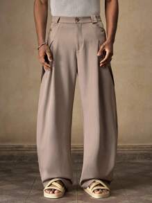 AKNOTIC Herren Khaki Lässig Loose Straight Leg Hose, Alltags Schlichte Weite Bein Hose für junge Erwachsene, Designer Boyfriend Stil Lehrer & Absolvent Geschenk Saison - Armeegrün - Übersicht 4