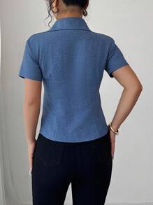 Elenzga 牛仔效果面料设计蝴蝶结短袖衬衫