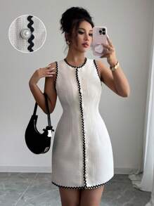 SHEIN LUNE Women's Elegant High Waist Sleeveless Short Tweed Dress